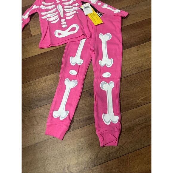 Komar Kids Pink Skeleton Glow In The Dark 2pc Jammy Set Girls 2T NEW - Picture 3 of 9